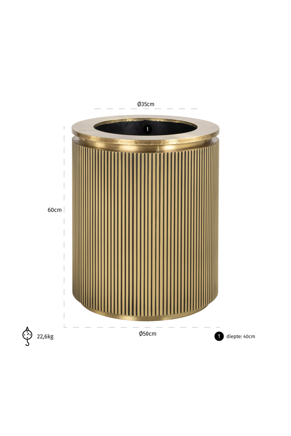 Gold Cylindrical Ridged Planter | Oroa.com