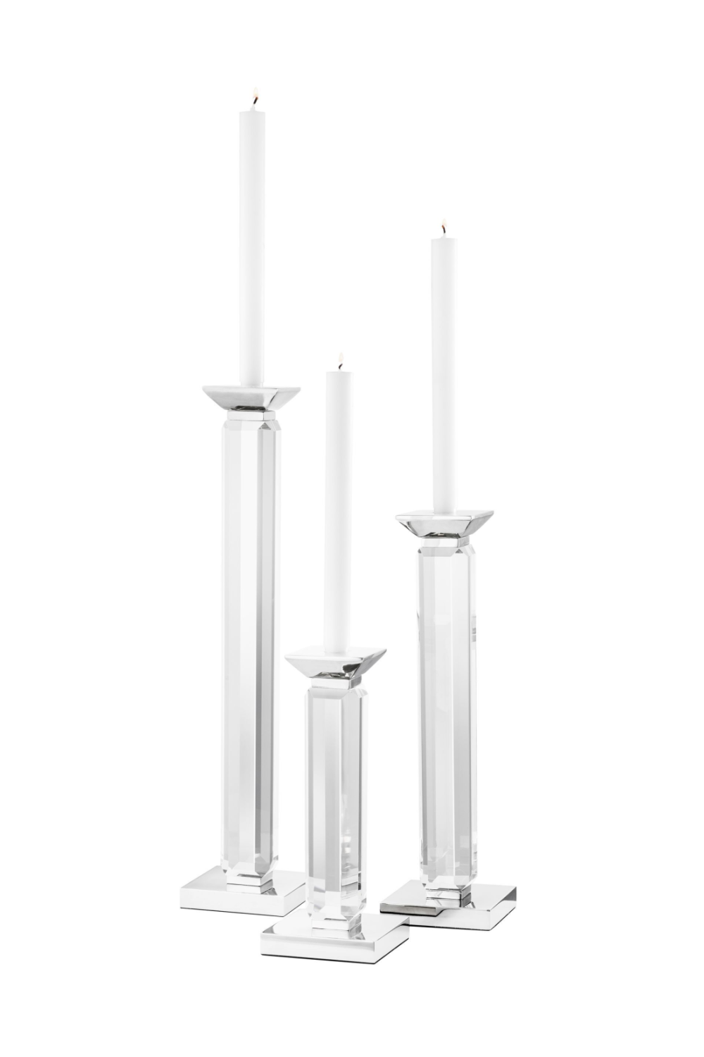Crystal Glass Stick Candle Holder Set of 3 - Eichholtz Livia | OROA