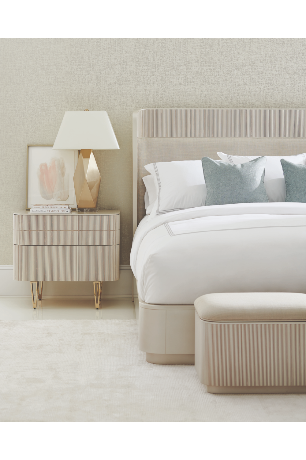 Beige Fluted Storage Ottoman | Caracole For The Love Of | Oroa.com