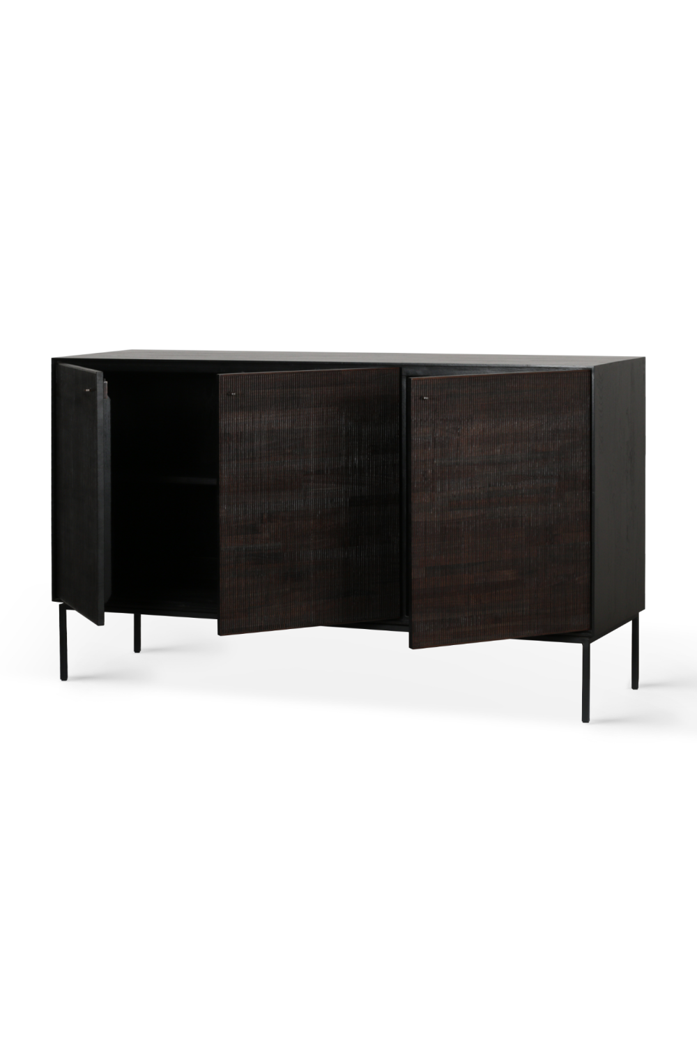 Varnished Teak Black Sideboard | Ethnicraft Grooves | OROA.com