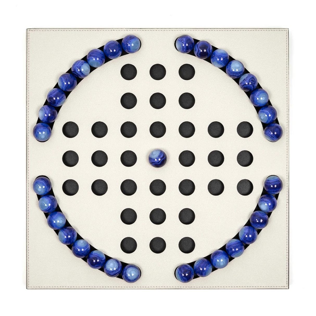 Blue Pawns Leather Game Board | Pinetti Peg Solitaire | OROA.com