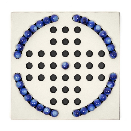 Blue Pawns Leather Game Board | Pinetti Peg Solitaire | OROA.com