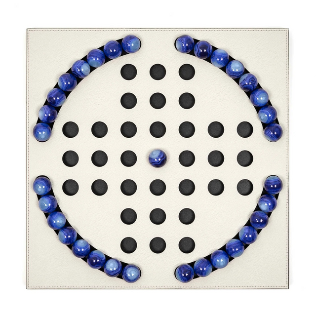 Blue Pawns Leather Game Board | Pinetti Peg Solitaire | OROA.com