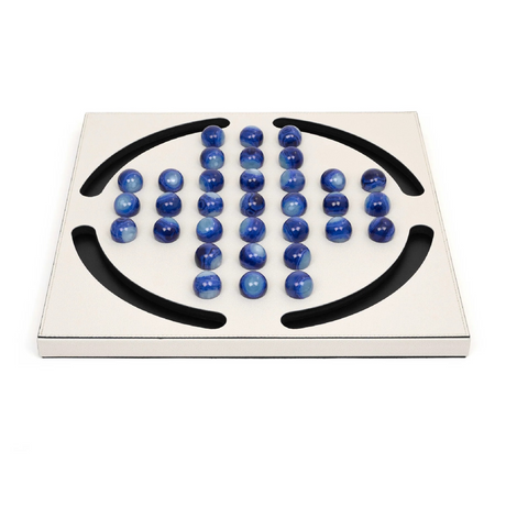 Blue Pawns Leather Game Board | Pinetti Peg Solitaire | OROA.com