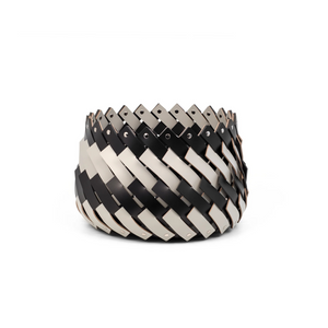 Leather Strips Round Basket S | Pinetti Almeria | OROA.com