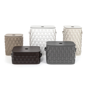 Flat Lidded Square Leather Basket S | Pinetti Demetra | OROA.com