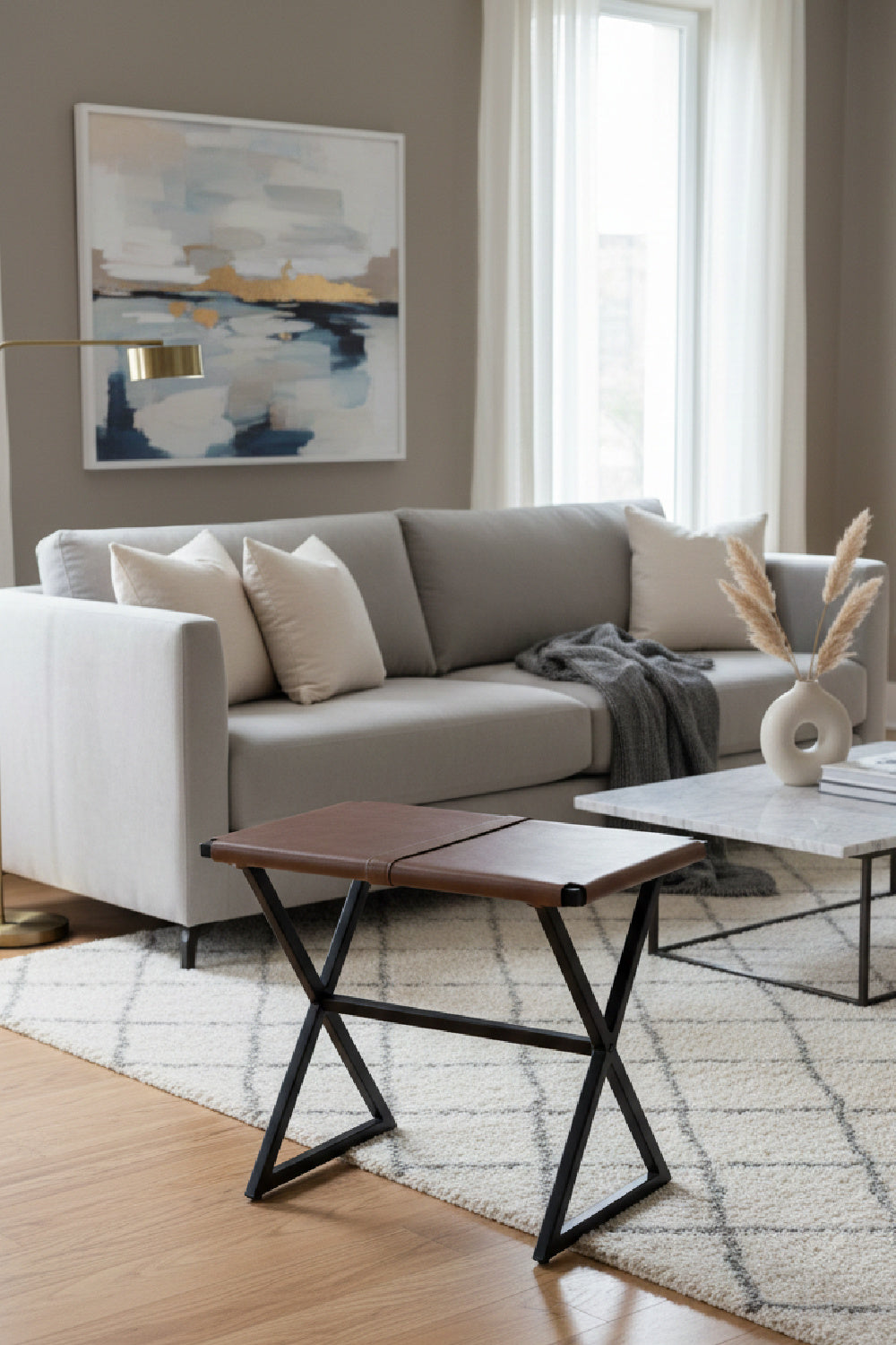 Brown Leather Stool Modern European furniture - - www.oroa.com