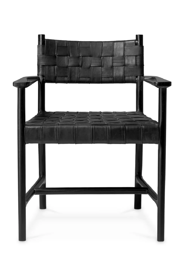 Woven Black Leather Dining Armchair | Eichholtz Tiberio | Oroa.com