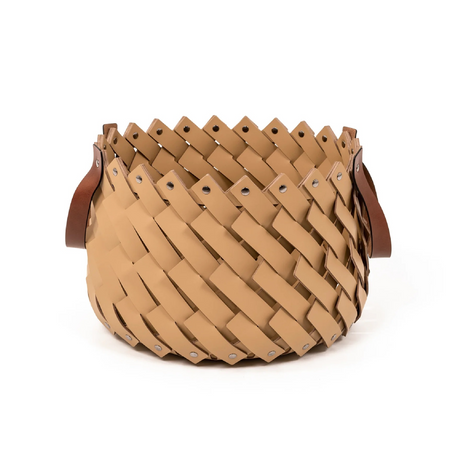 Leather Strips Basket with Handles S | Pinetti Almeria | OROA.com