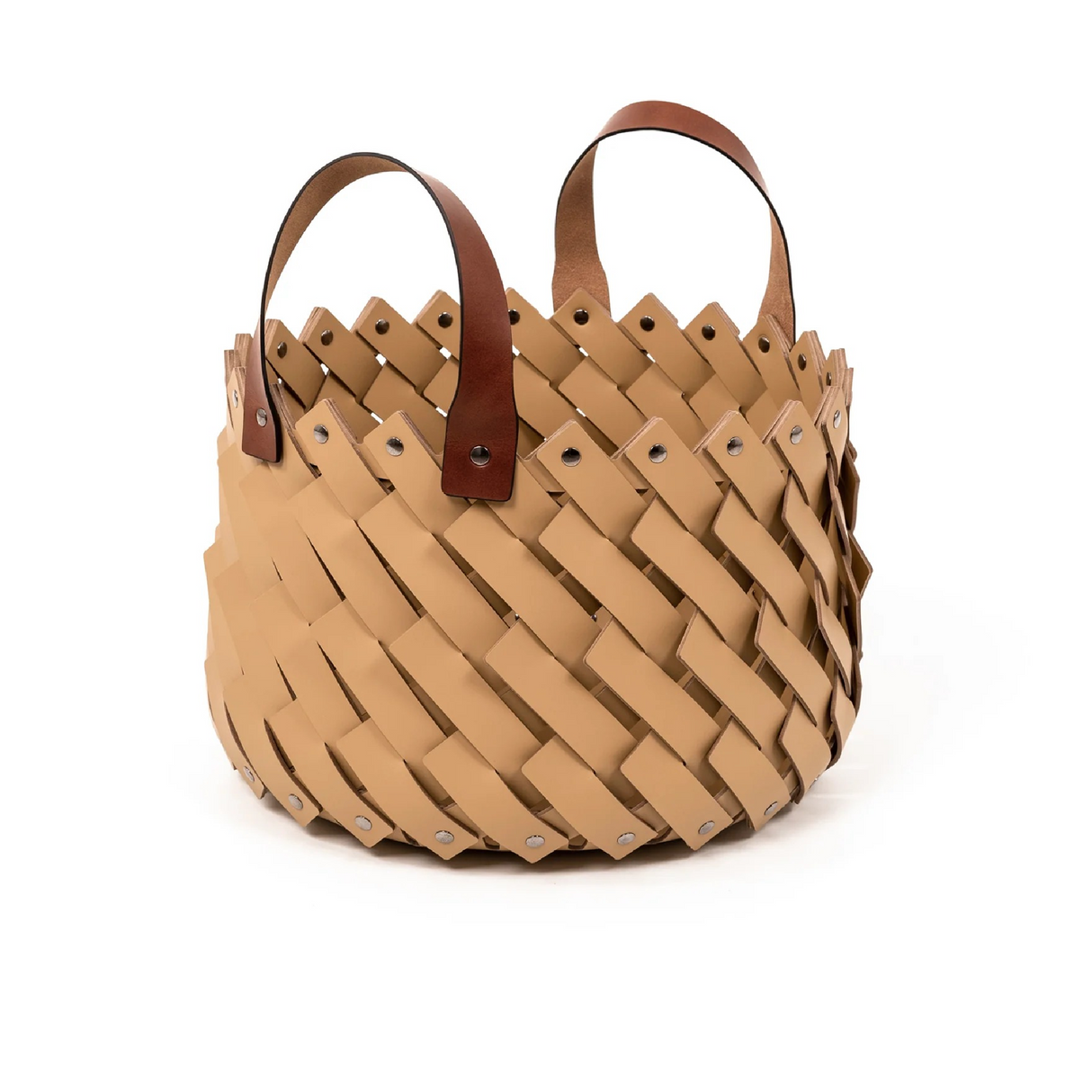 Leather Strips Basket with Handles S | Pinetti Almeria | OROA.com