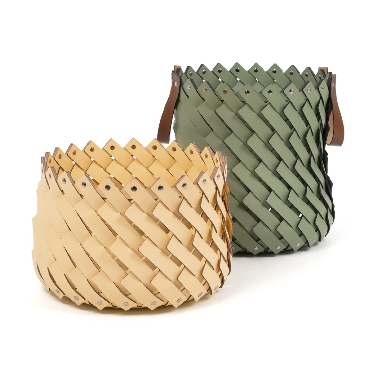 Leather Strips Basket with Handles M | Pinetti Almeria | OROA.com