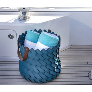 Leather Strips Basket with Handles M | Pinetti Almeria | OROA.com