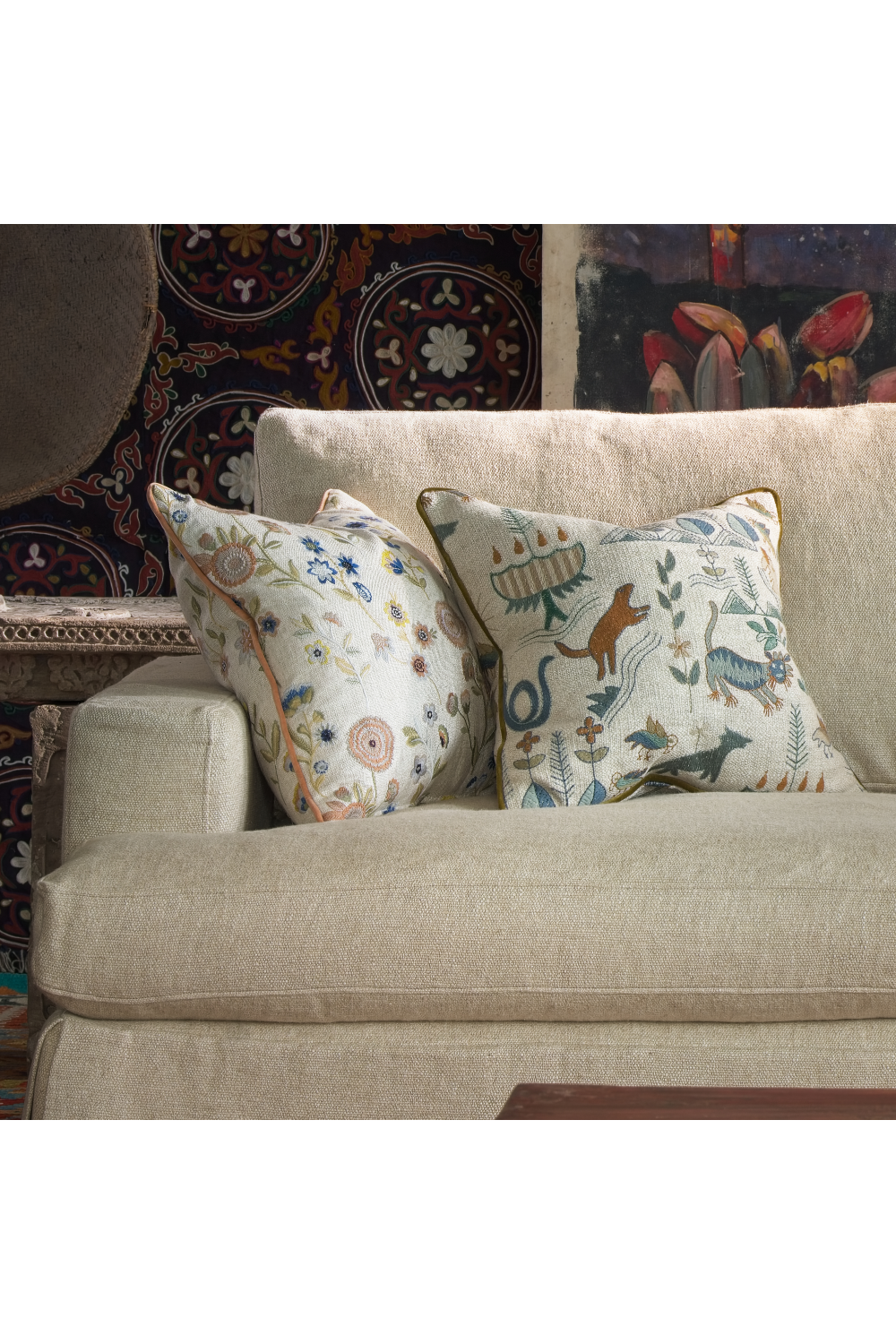 Embroidered Linen Cushion | Andrew Martin Scout | Oroa.com