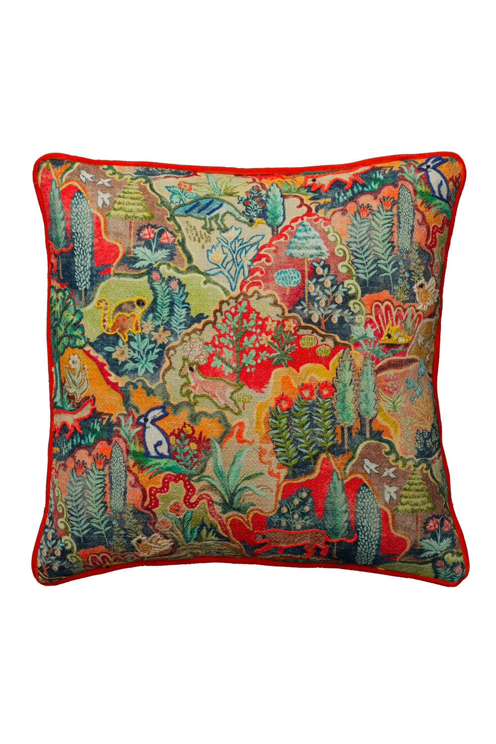 Multi-Colored Embroidered Cushion | Andrew Martin Forest | Oroa.com