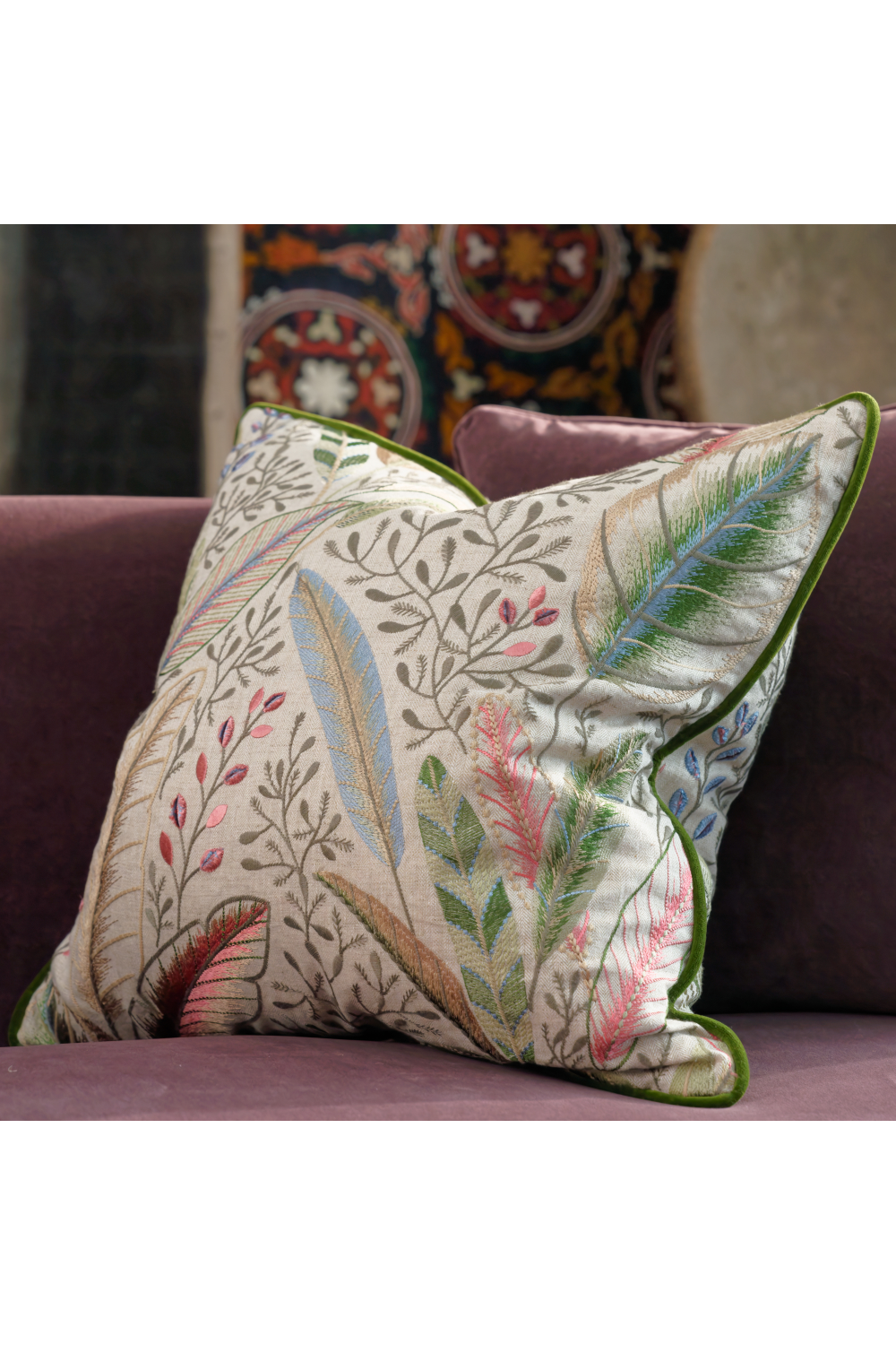 Foliage Embroidery Linen Cushion | Andrew Martin Spirit | Oroa.com