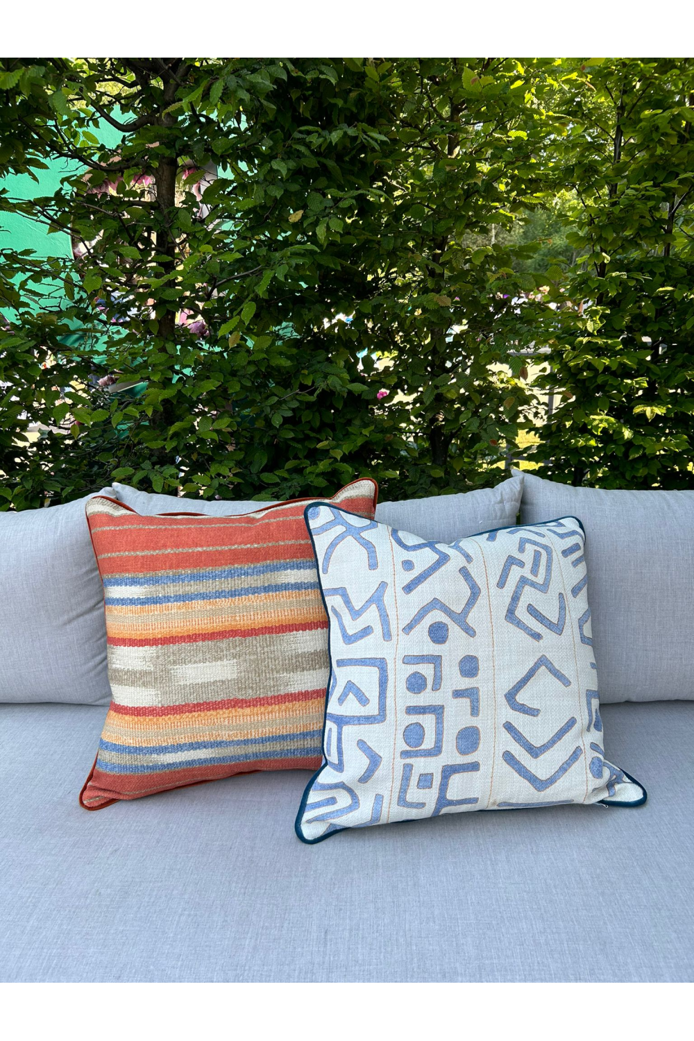 Geometric Print Outdoor Cushion | Andrew Martin Trojan | Oroa.com