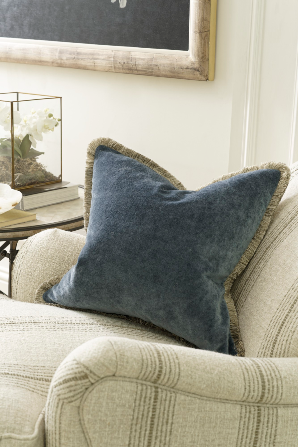 Two-Tone Trimmed Velvet Cushion | Andrew Martin Venetia | Oroa.com