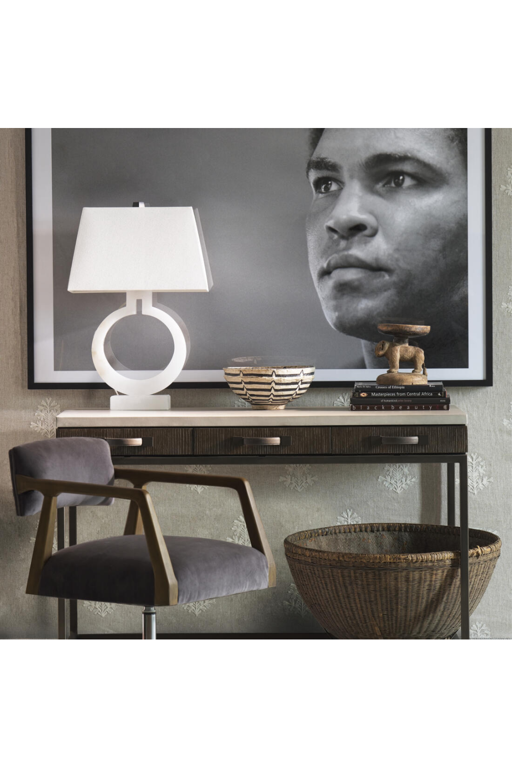 White Circular Base Modern Table Lamp | Andrew Martin Ring Form | Oroa.com