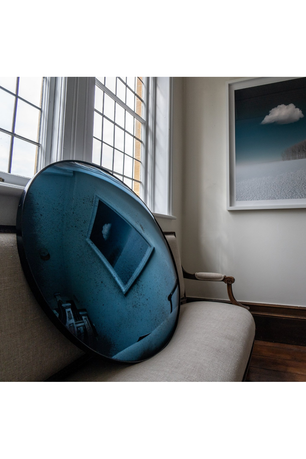 Aged Blue Round Convex Mirror | Andrew Martin Shoreditch | Oroa.com