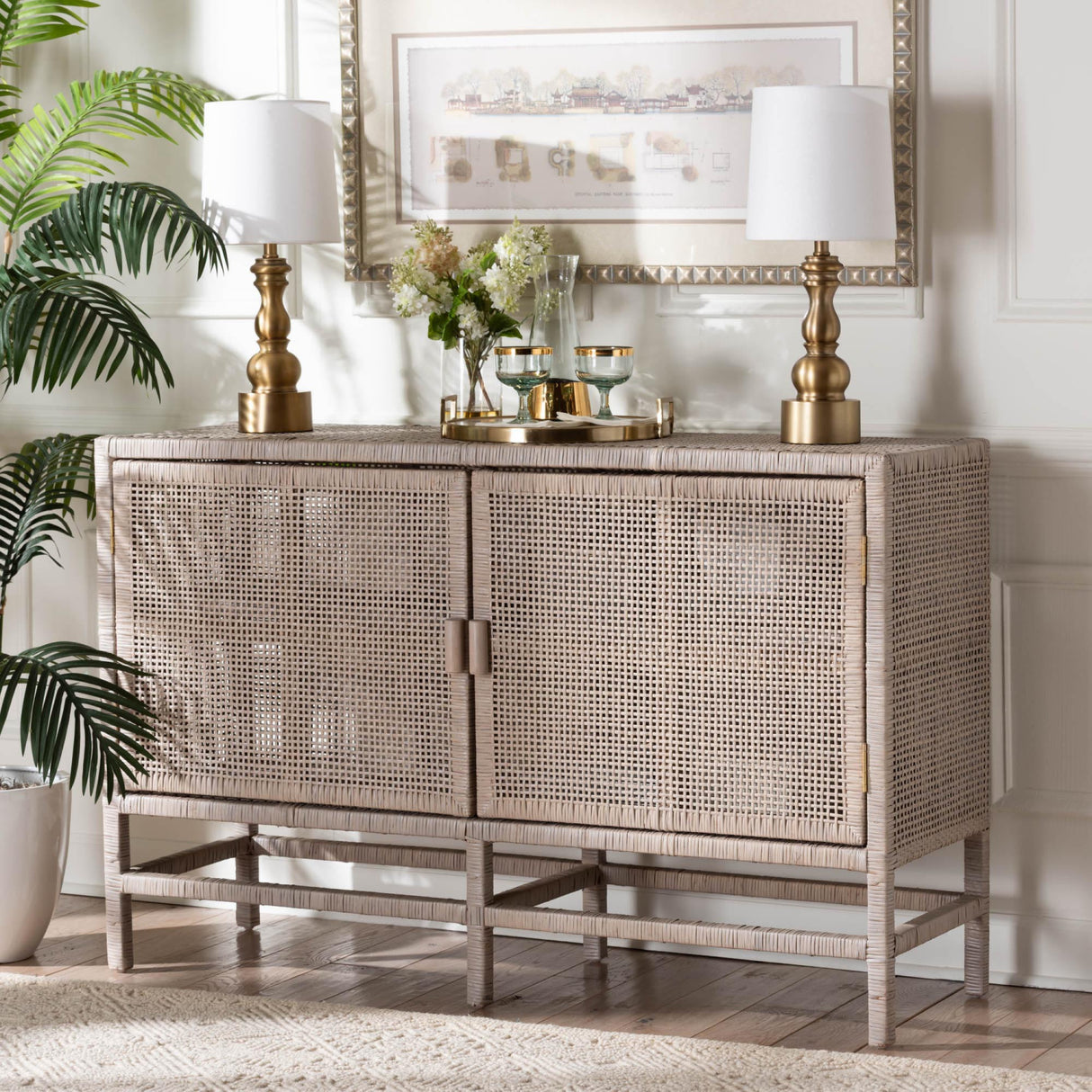   Modern European furniture - Vivan Natural Rattan Storage Cabinet - 2-Tier Handwovena - www.oroa.com | Oroa.com
