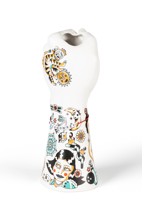 Handpainted Ceramic Fist Vase | Bold Monkey Liberty Matters | OROA.com
