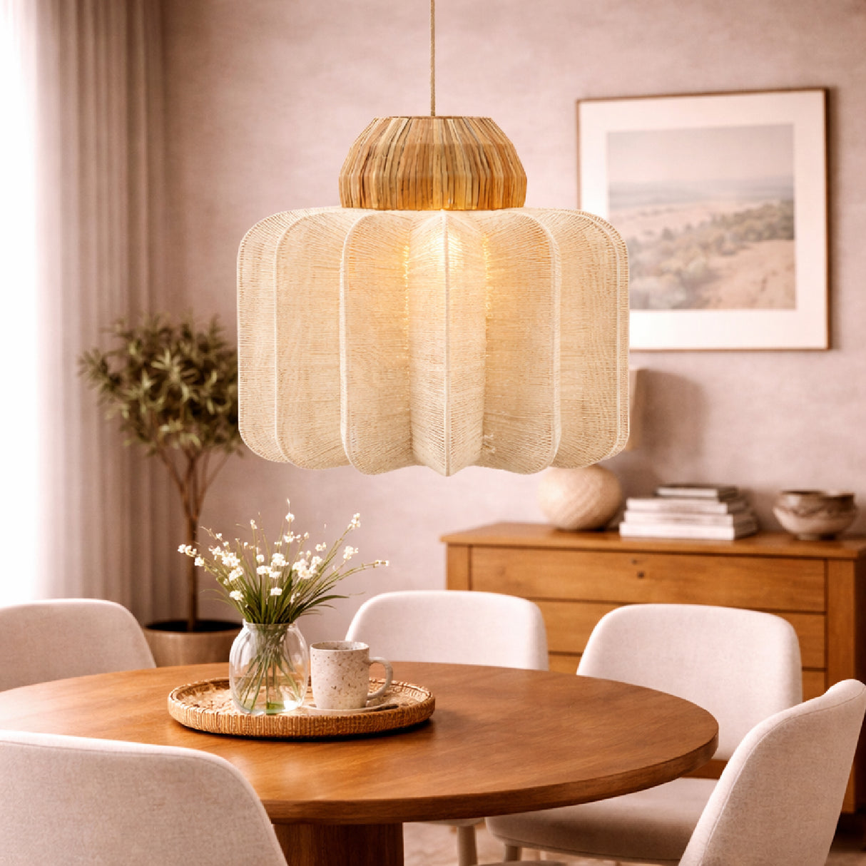   Natural Fiber Fluted Pendant Light | Oroa.com