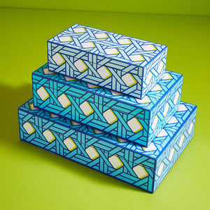 Blue Lacquer Box S | Jonathan Adler Basketweave | Oroa.com
