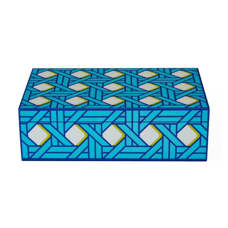 Patterned Blue Lacquer Box M | Jonathan Adler Basketweave