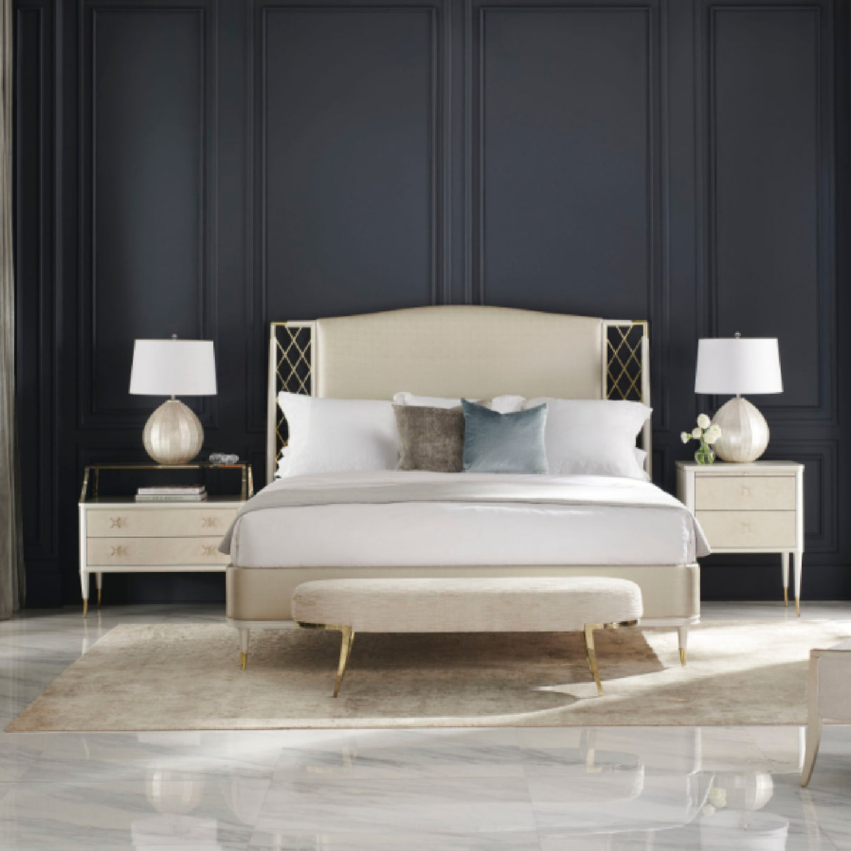   Beige Metal Trellis Bed | Oroa.com