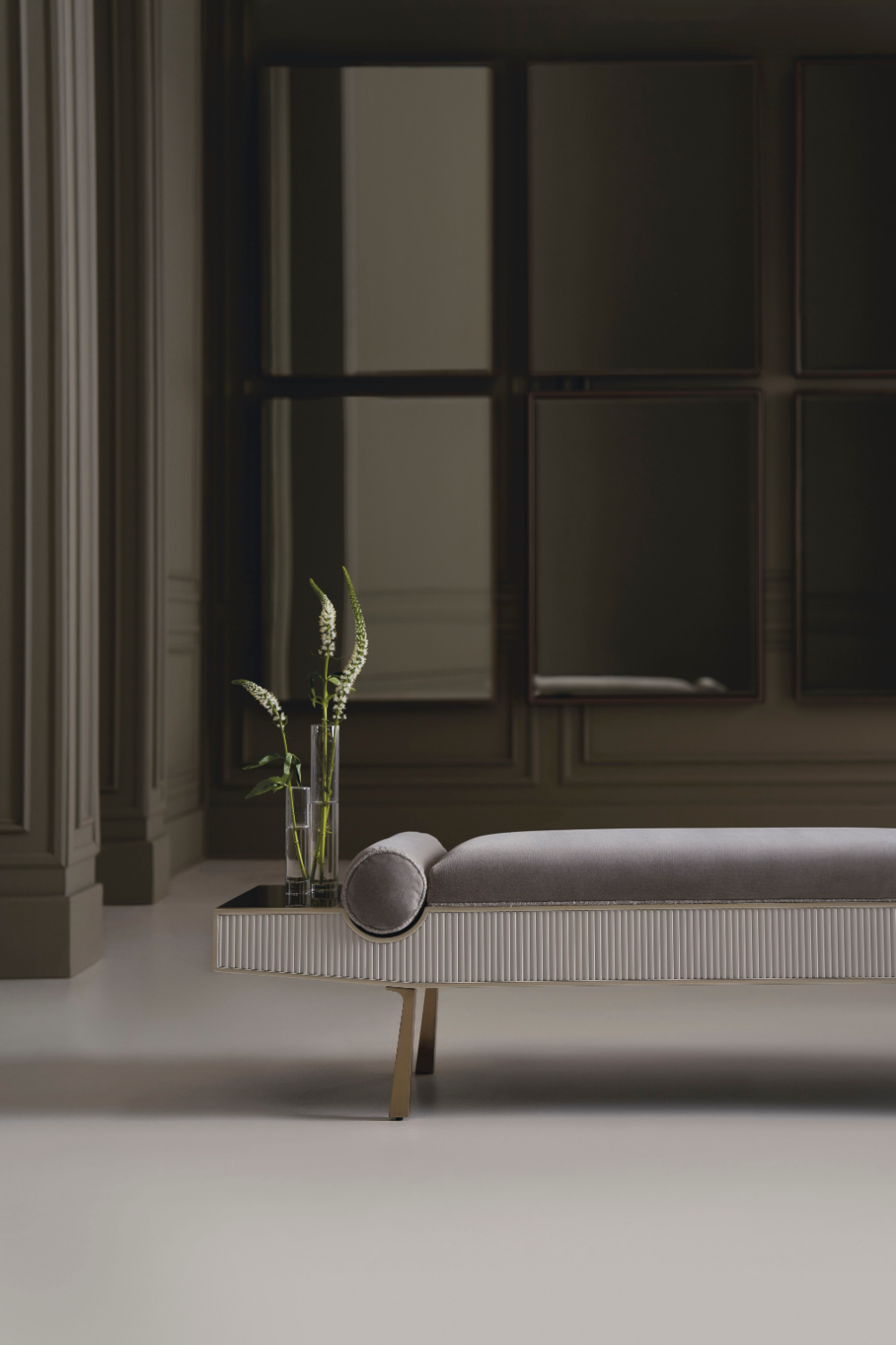 Gray Mohair Modern Bench | Caracole Roll Play | Oroa.com