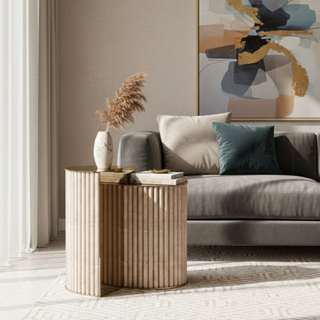 Modern European furniture - Ribbed Travertine Side Table - www.oroa.com