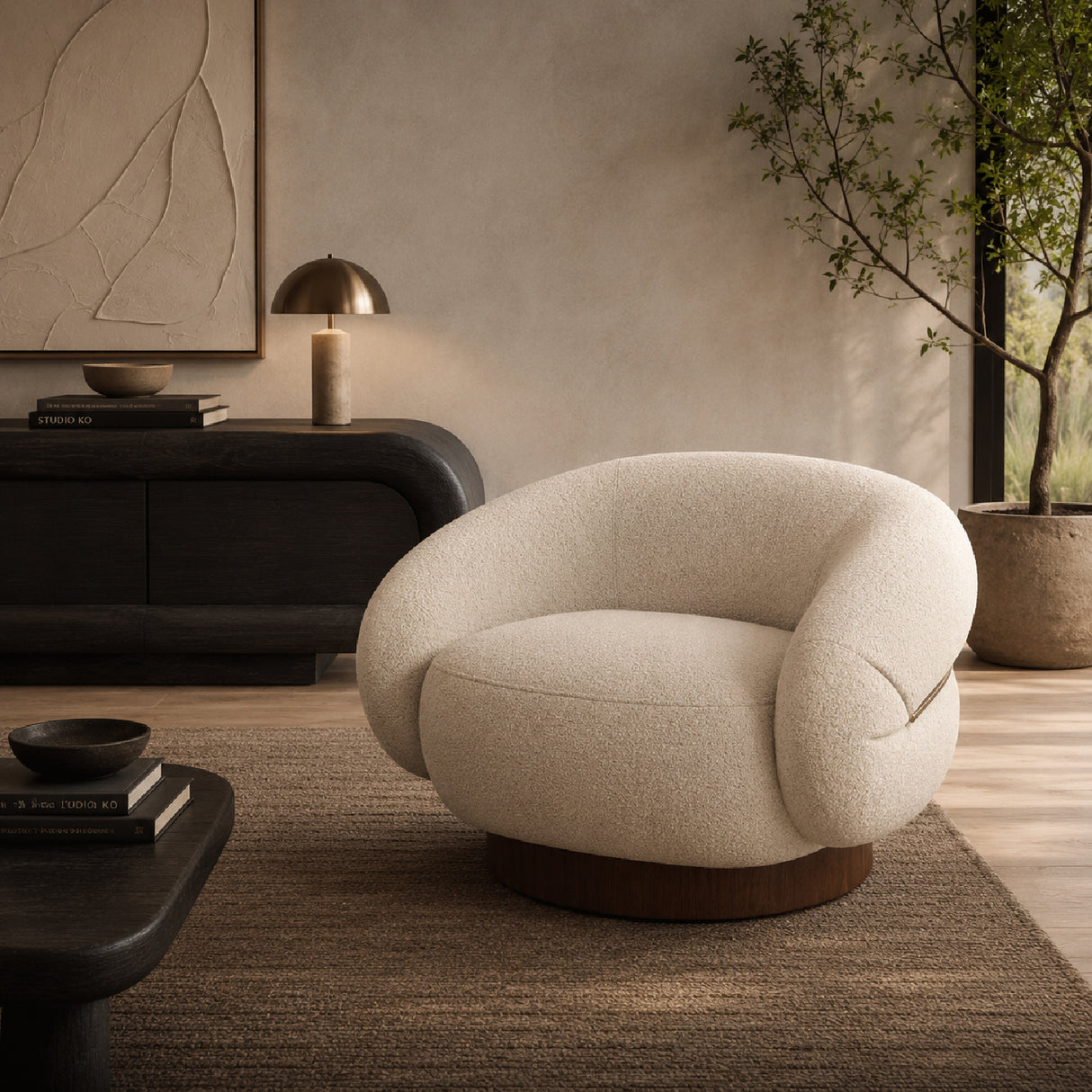   White Boucle Swivel Chair | Oroa.com