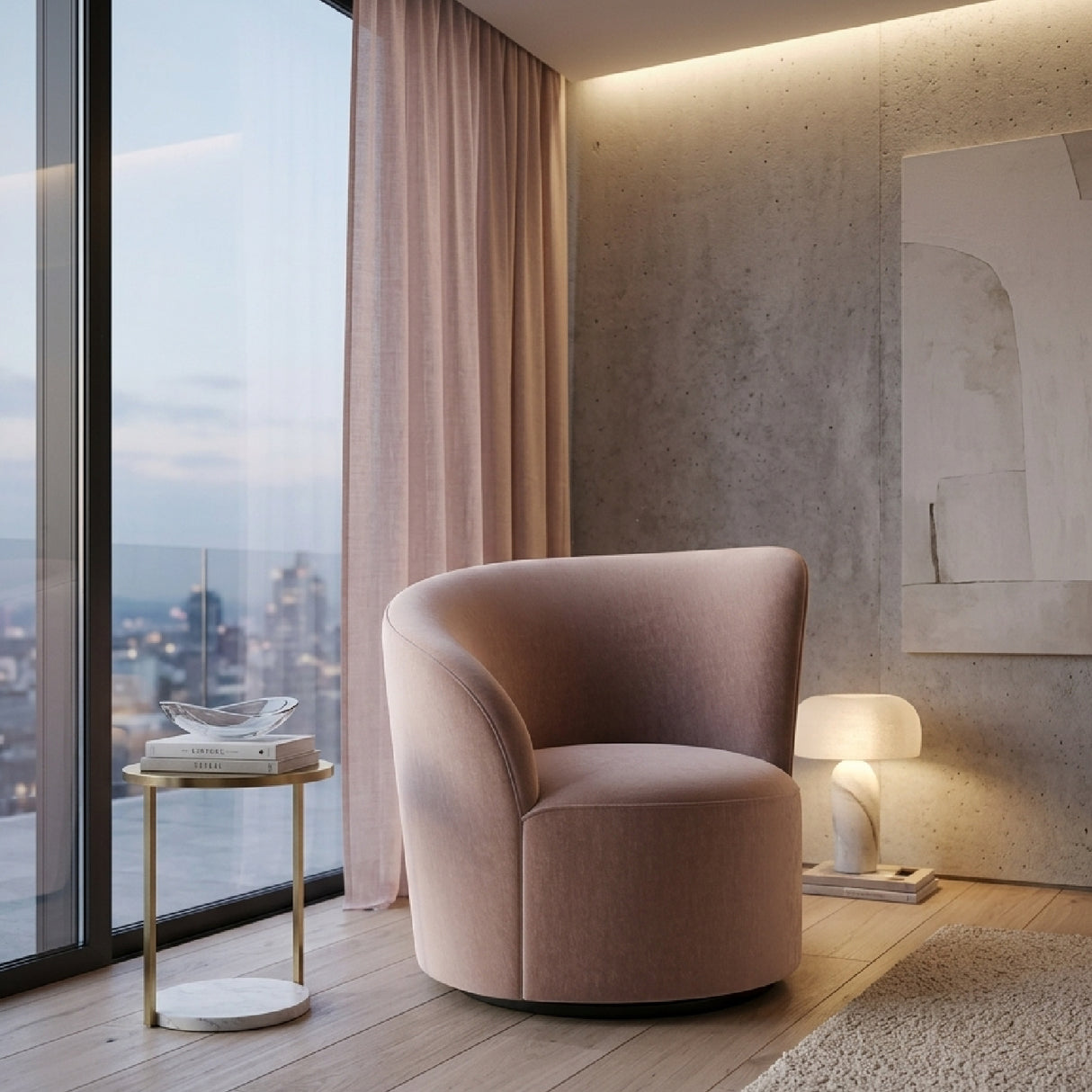   Taupe Velvet Left-Armed Swivel Chair | Oroa.com