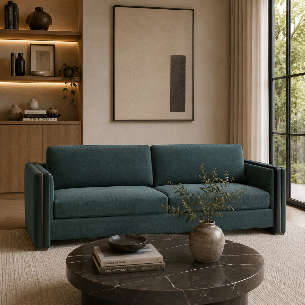  Green Velvet Square-Armed Sofa | Oroa.com