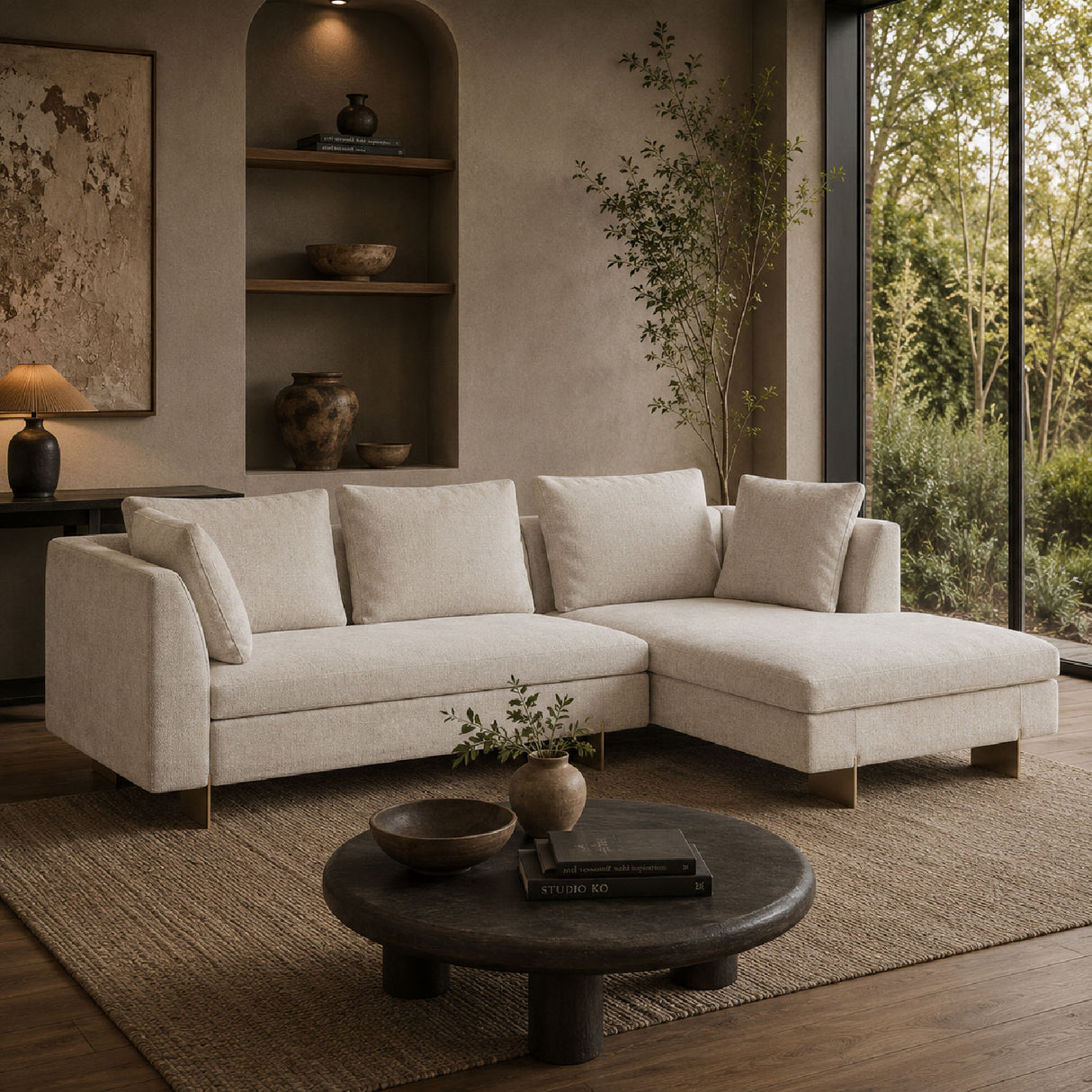   White Chenille Sofa with Chaise | Oroa.com