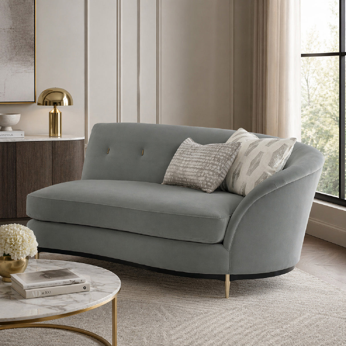   Gray Velvet Right-Armed Loveseat | Oroa.com
