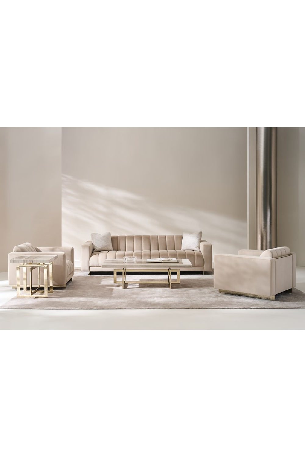   Cream Channel-Tufted Sofa | Oroa.com