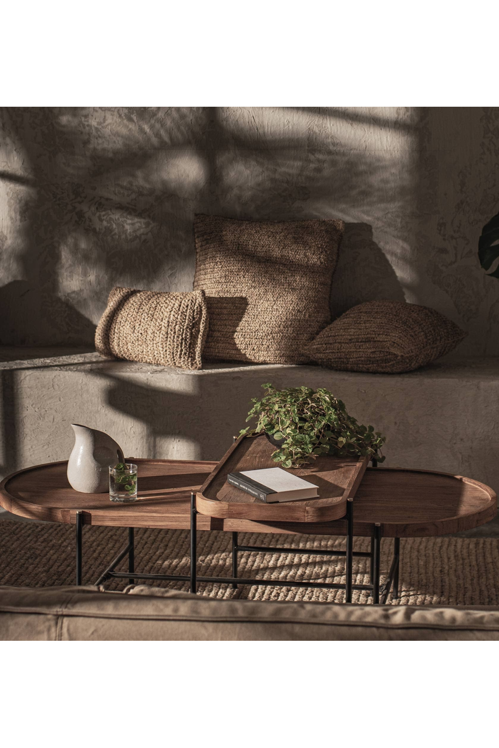 Oval Wooden Tray Coffee Table Set | dBodhi Coco | OROA.com