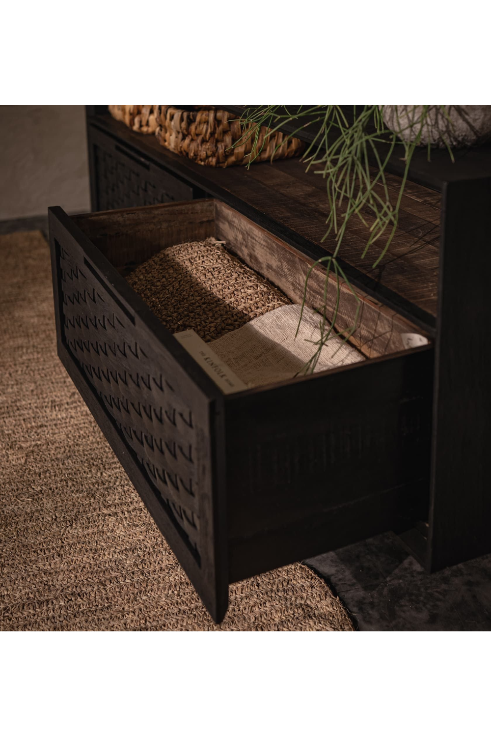 Charcoal Wooden 2-Drawer Low Dresser | dBodhi Karma | OROA.com