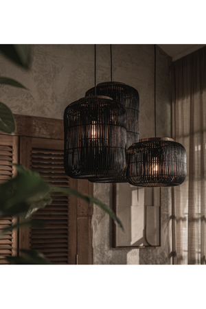 Black Rattan Hanging Lamp | dBodhi Barrel | OROA.com