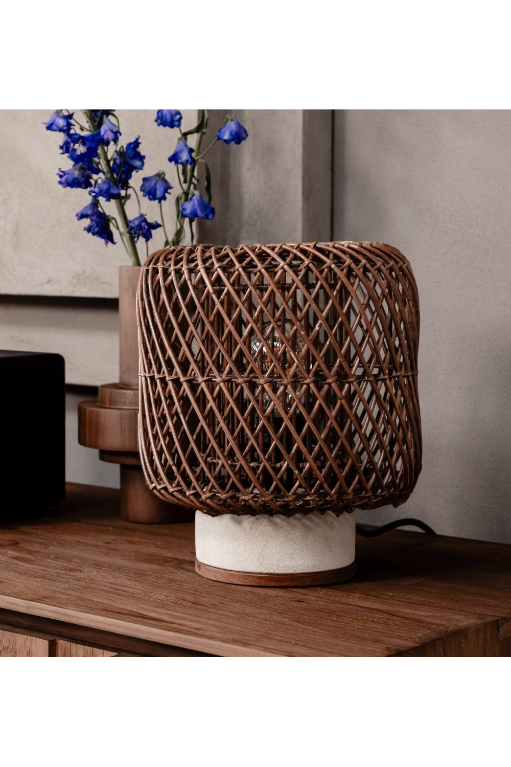 Brown Rattan Cylindrical Table Lamp | dBodhi Pole | OROA.com