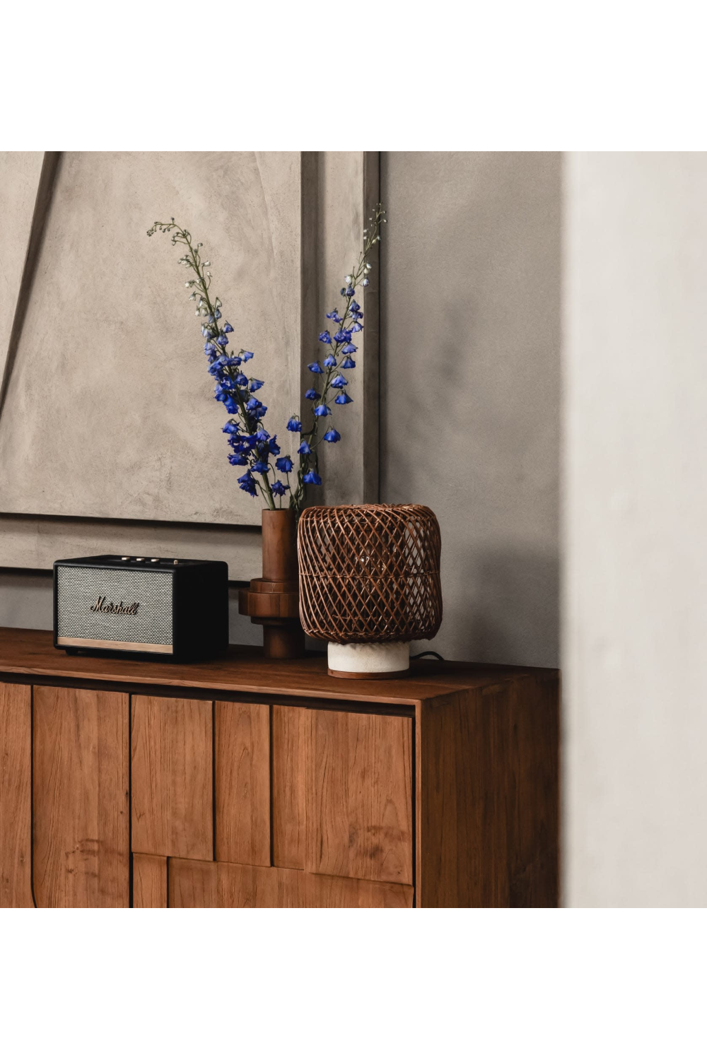 Brown Rattan Cylindrical Table Lamp | dBodhi Pole | OROA.com