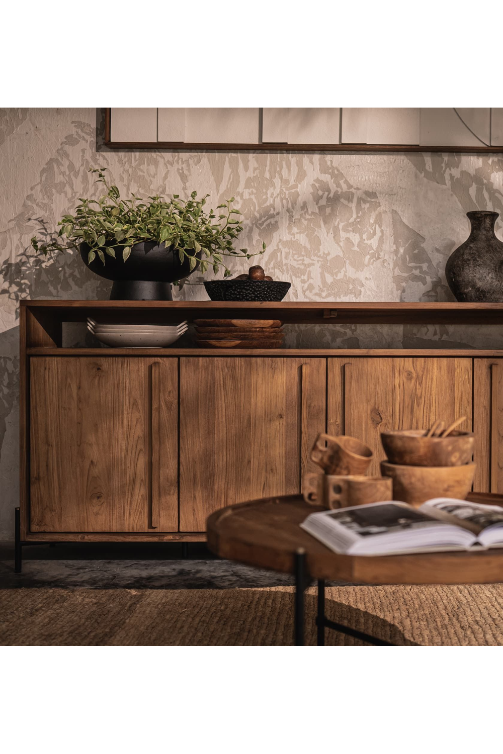 Wooden Farmhouse Sideboard With Open Rack | dBodhi Outline | OROA.com