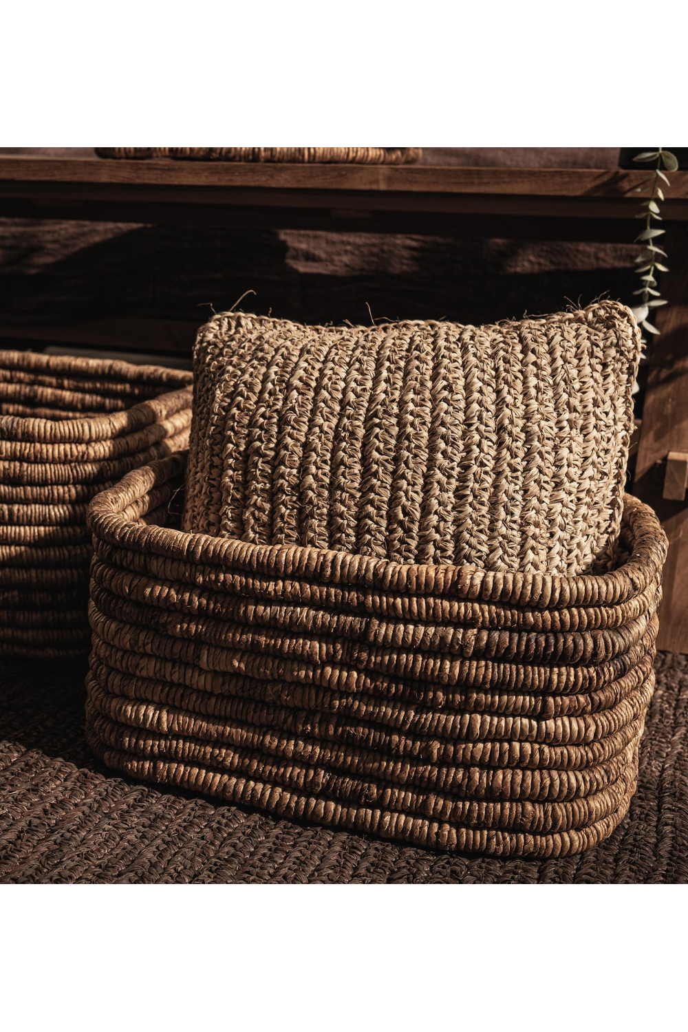 Rectangular Woven Abaca Basket Set (3) | dBodhi Caterpillar Ambang | OROA.com
