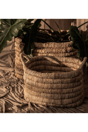 Rectangular Abaca Basket With Handle Set (2) | dBodhi Caterpillar Sago | OROA.com