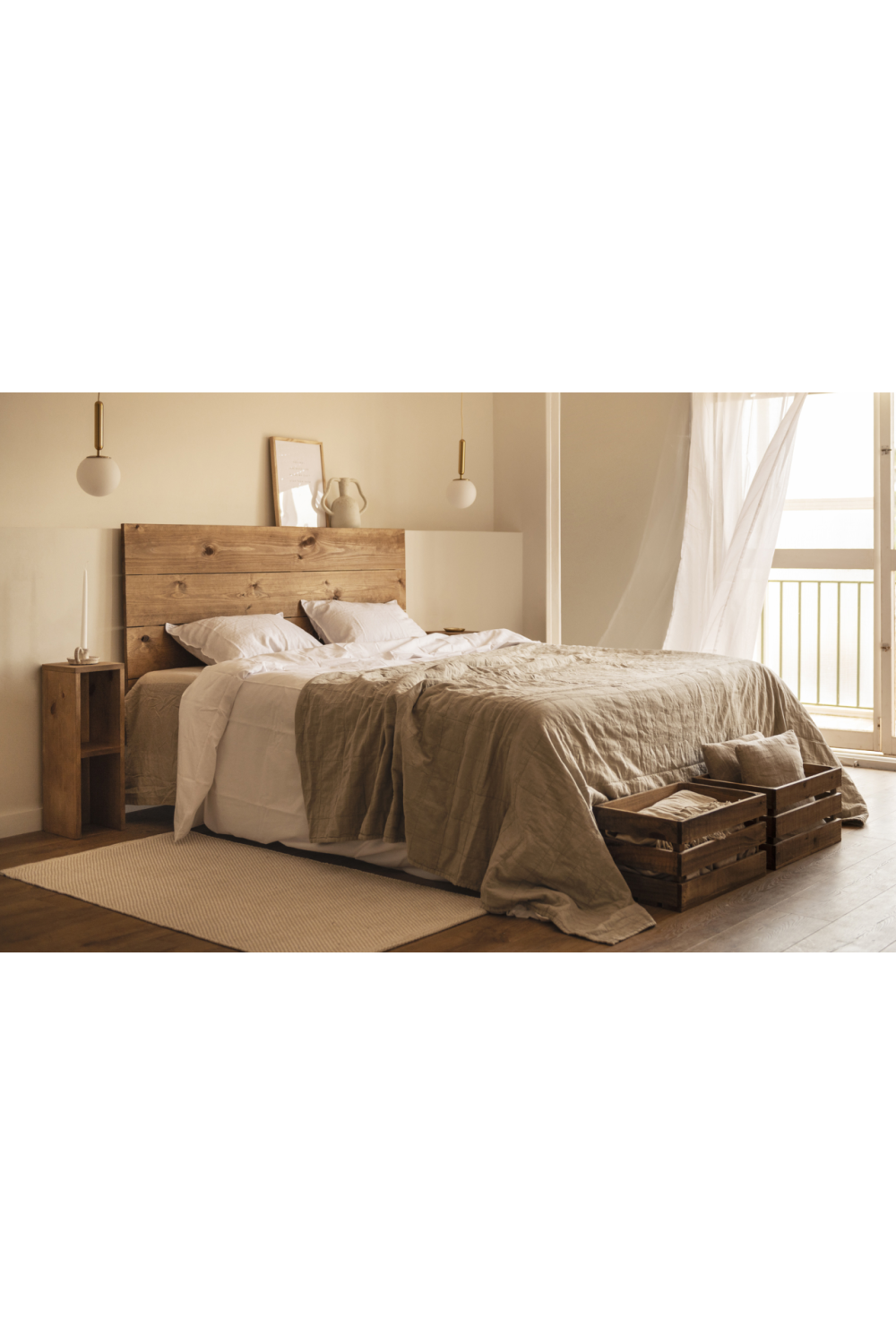 Straight-Cut Pine Wood Headboard | Decowood Flanders | Oroa.com