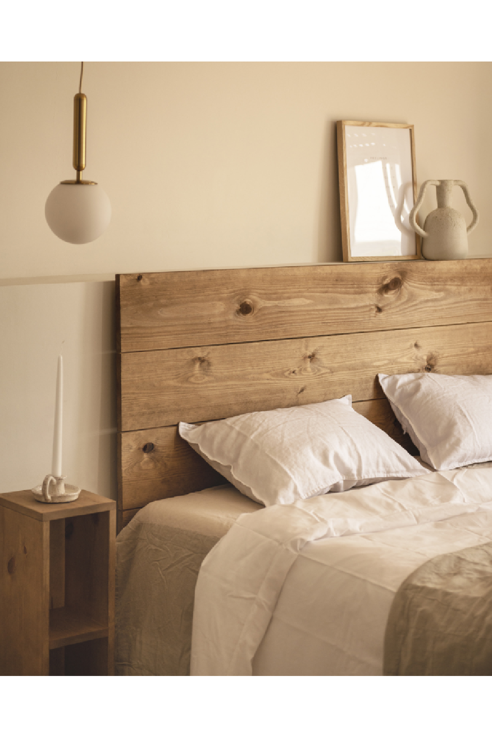 Straight-Cut Pine Wood Headboard | Decowood Flanders | Oroa.com