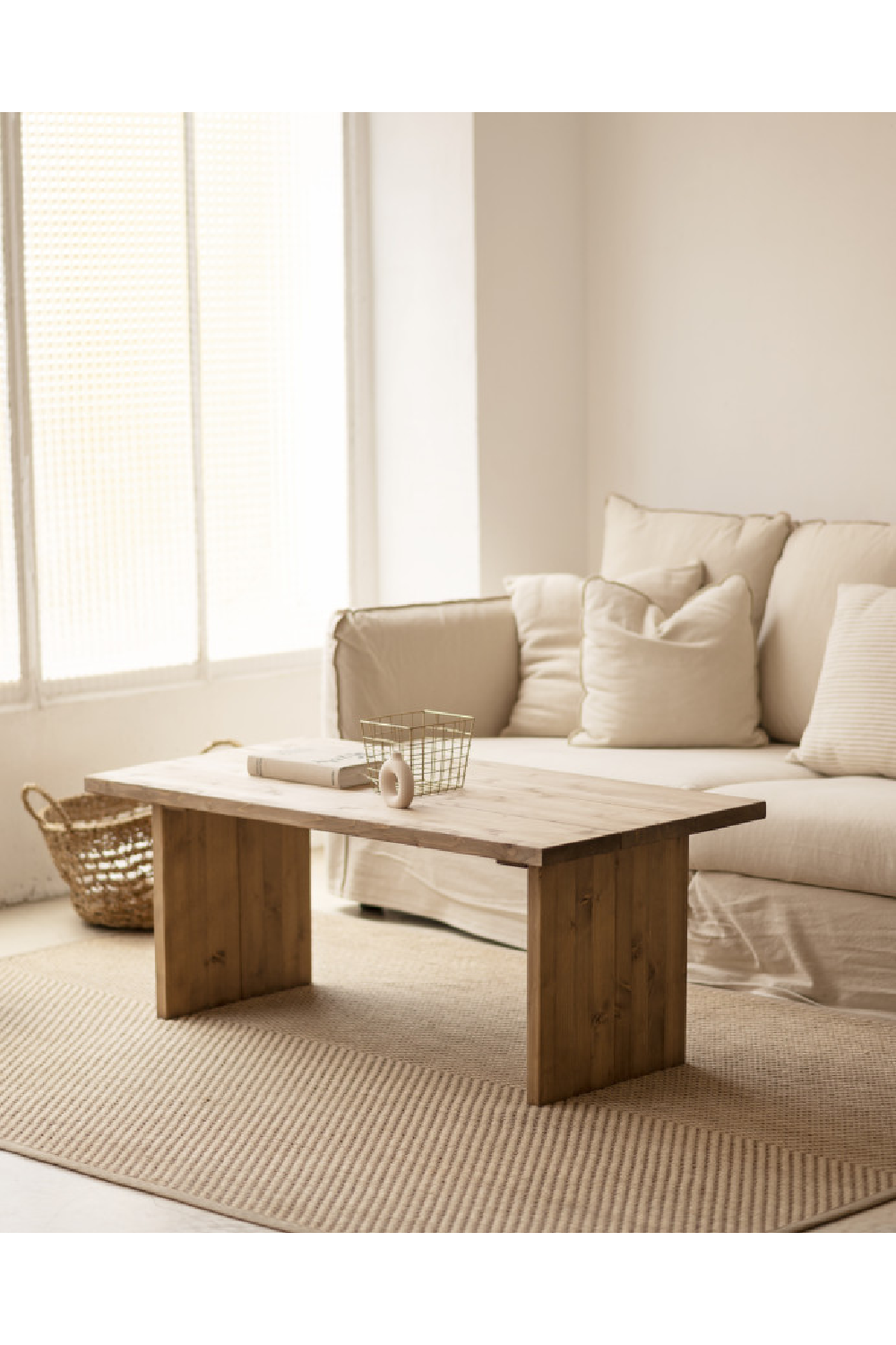 Solid Pine Minimalist Coffee Table | Decowood Frida | Oroa.com