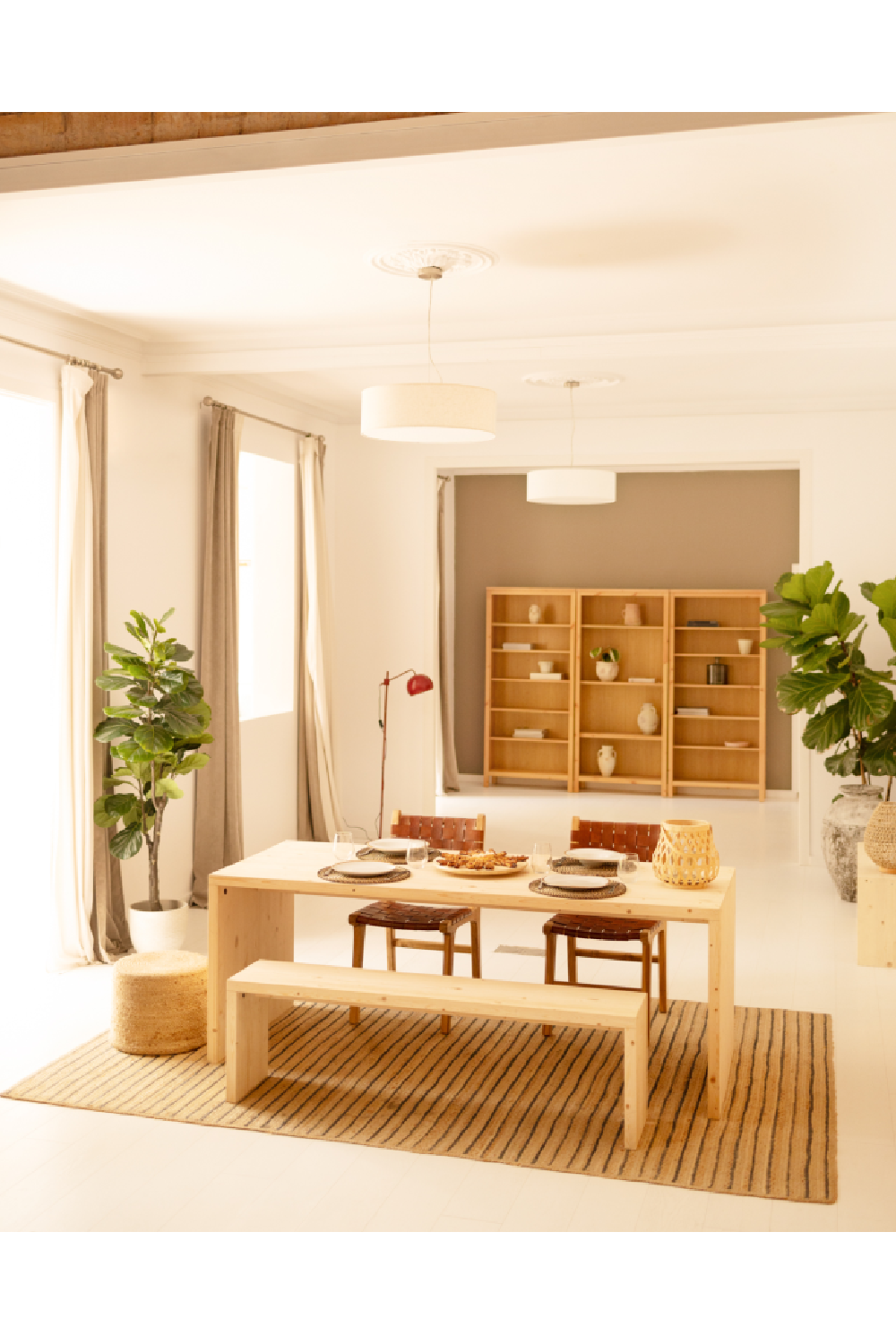 Wooden Dining Table With Stools (4) | Decowood Telva | Oroa.com