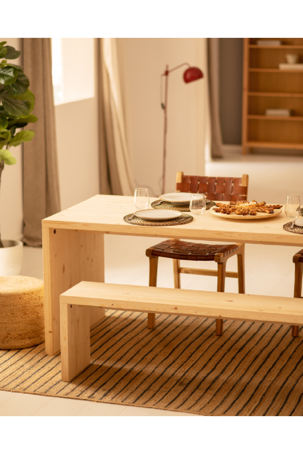 Angular Solid Wood Benches (2) | Decowood Telva | Oroa.com